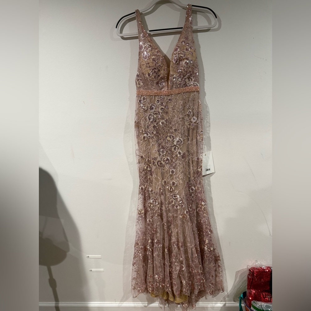 Mac Duggal 67481 Pink Floral Embellished Sleeveless Plunge Neck Gown - Picture 4 of 8